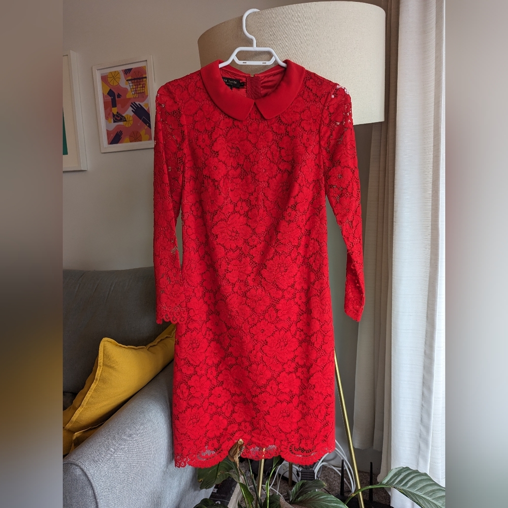 Ted Baker Ameera Scallop Hem Lace Dress - Red